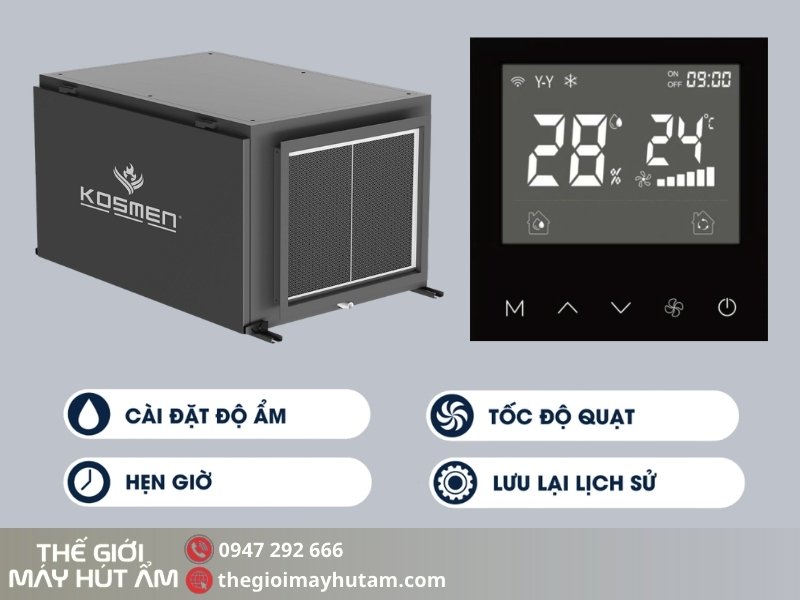Máy hút ẩm Kosmen KM-180DS đa tính năng