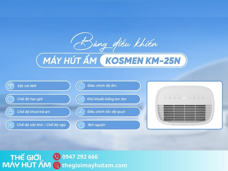 Hướng dẫn sử dụng máy hút ẩm Kosmen KM-25N 1 Quan sát bảng điều khiển máy hút ẩm Kosmen KM-25N