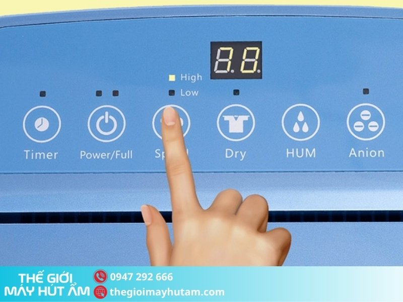 Hướng dẫn sử dụng máy hút ẩm Kosmen KM-20N 5 Điều chỉnh tốc độ quạt trên máy hút ẩm Kosmen KM-20N