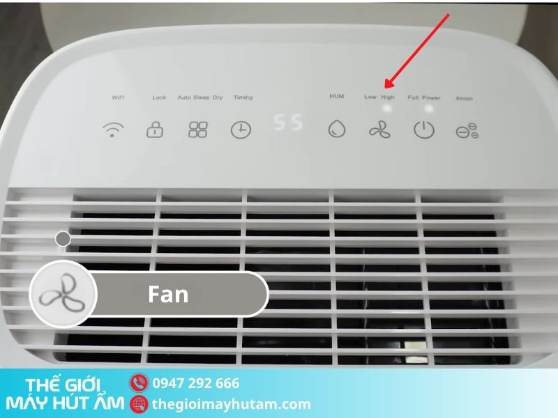 Hướng dẫn sử dụng máy hút ẩm Kosmen KM-25N 6 Điều chỉnh tốc độ quạt gió trên máy hút ẩm Kosmen KM-25N