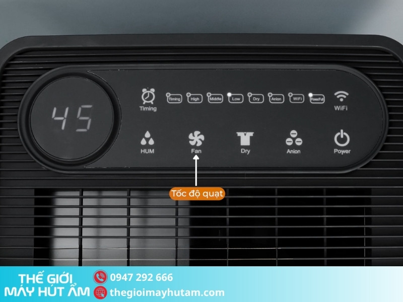 Điều chỉnh tốc độ quạt theo nhu cầu hút ẩm trên Kosmen KM-60S